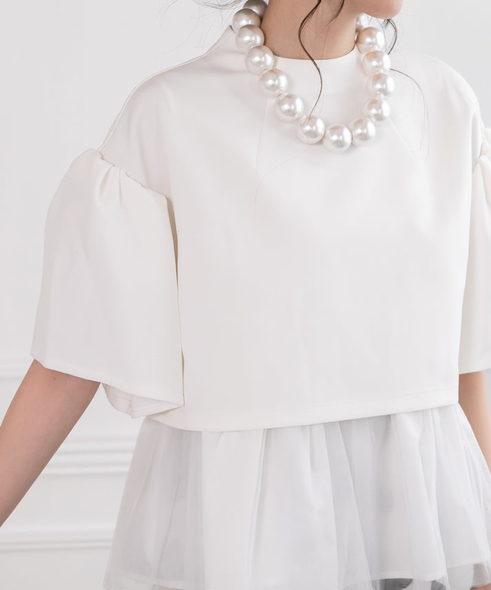 2way sleeve balloon tulle layered blouse