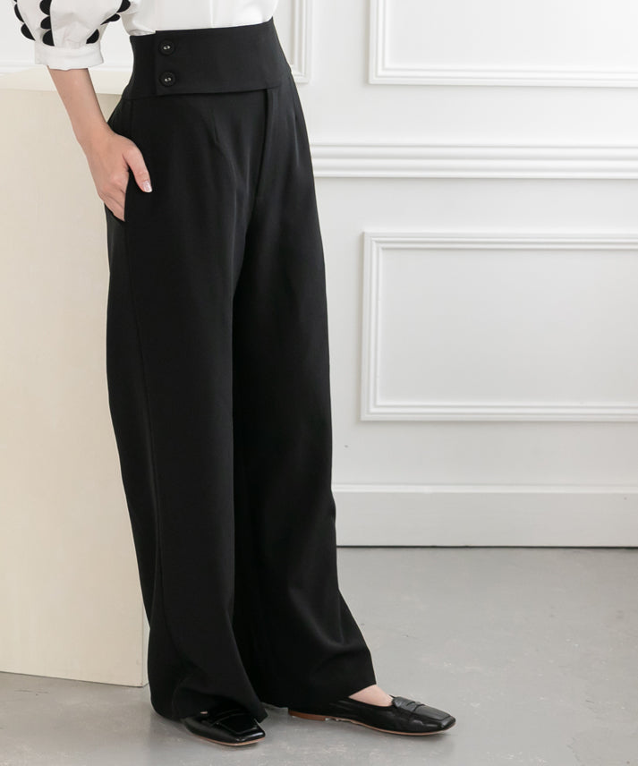 waist button wide pants