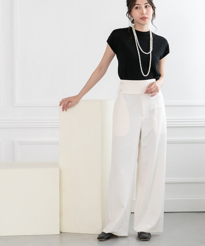 waist button wide pants