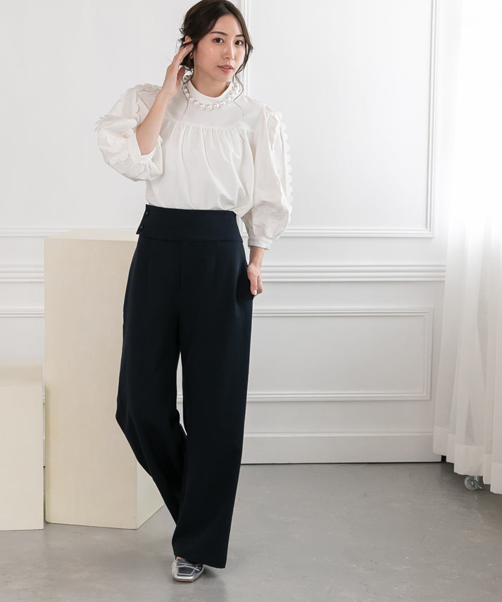 waist button wide pants