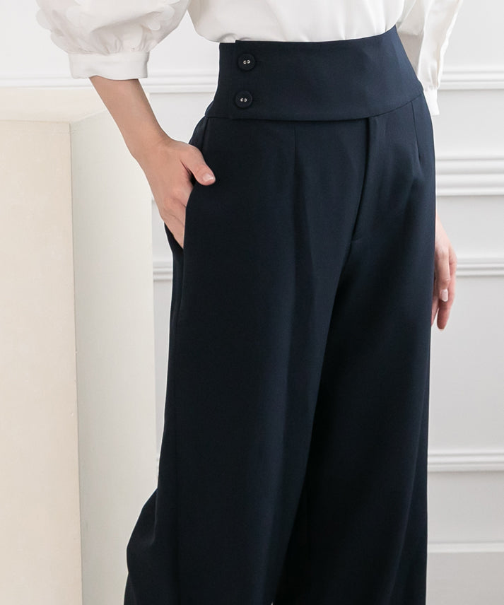 waist button wide pants