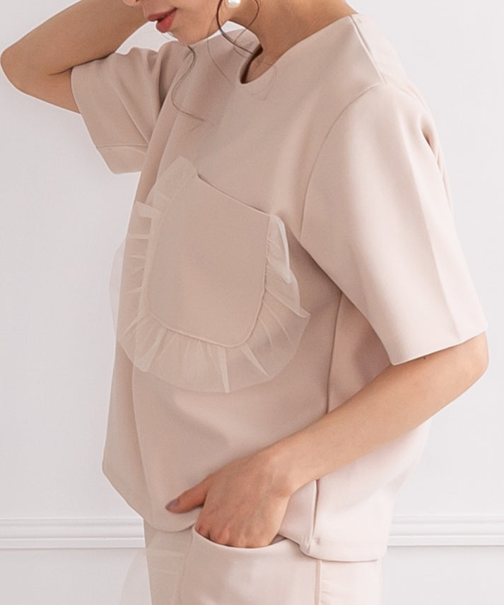 tulle frills pocket pullover
