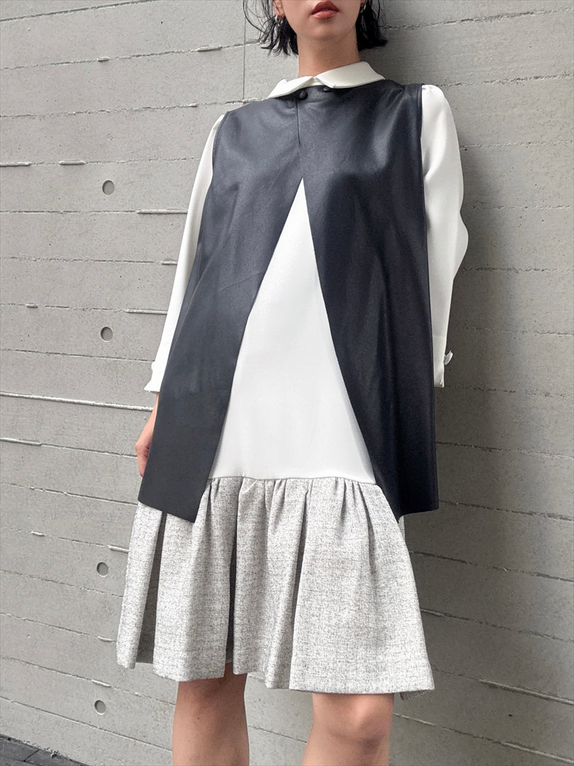 hem switching tweed frills onepiece