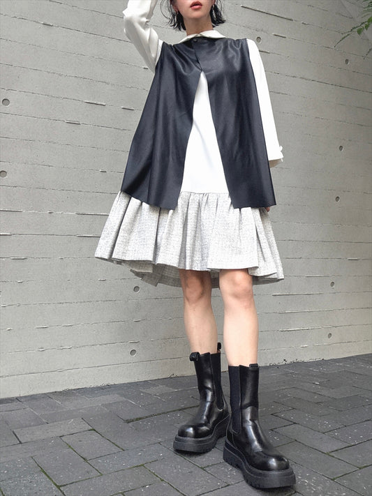 hem switching tweed frills onepiece