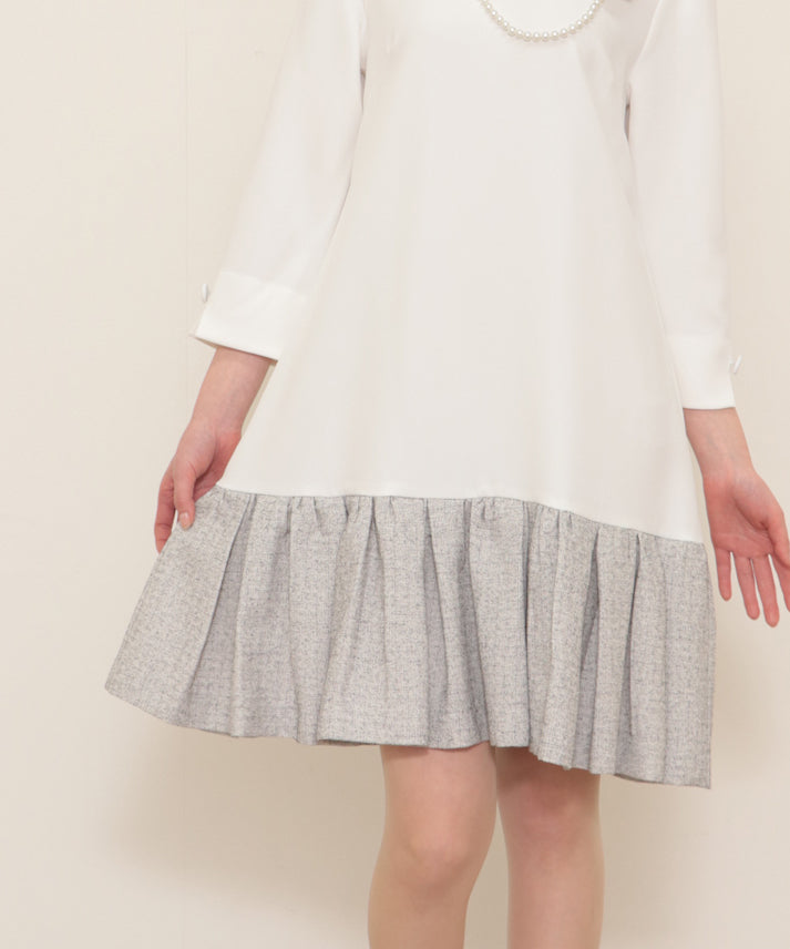 hem switching tweed frills onepiece