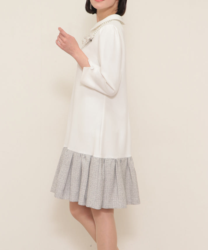 hem switching tweed frills onepiece