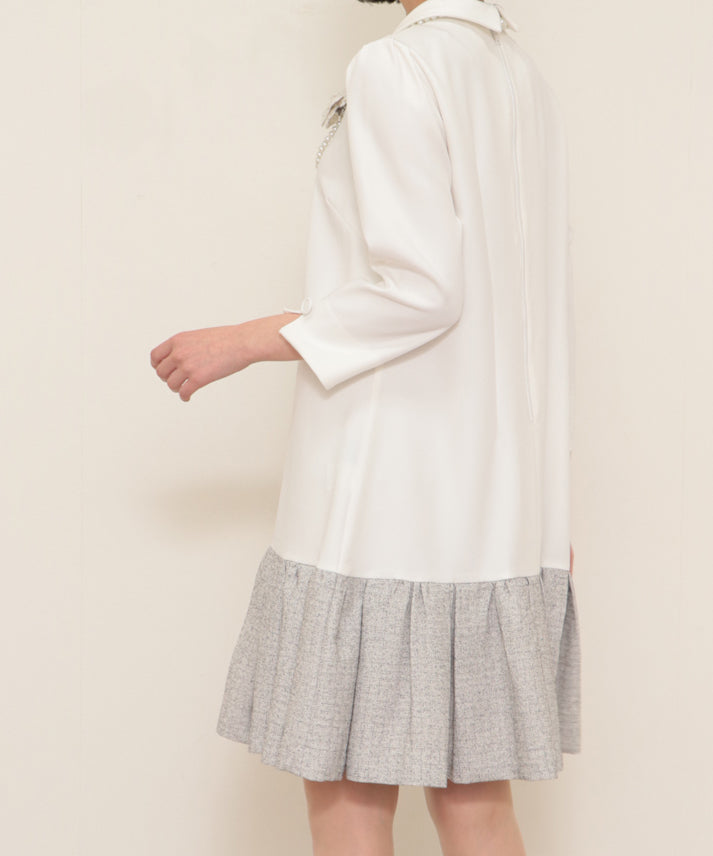 hem switching tweed frills onepiece