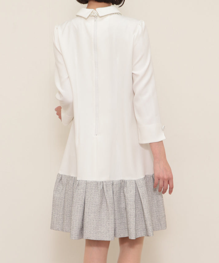hem switching tweed frills onepiece