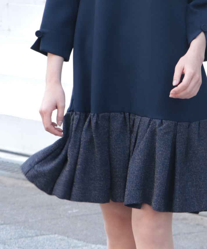 hem switching tweed frills onepiece