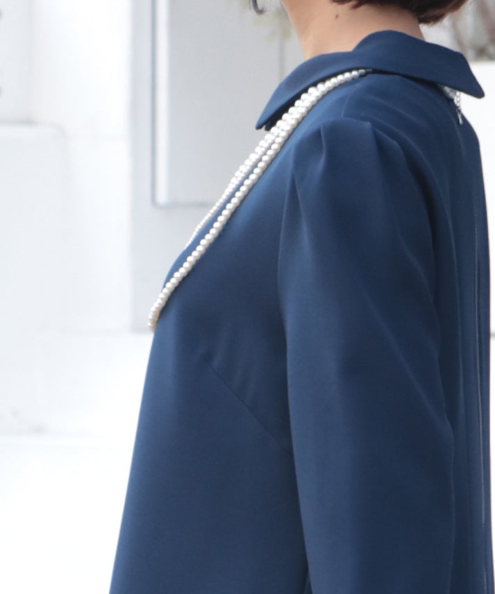 hem switching tweed frills onepiece