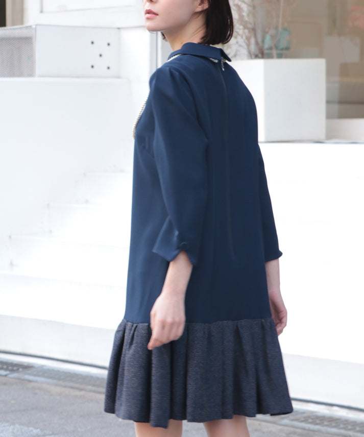 hem switching tweed frills onepiece