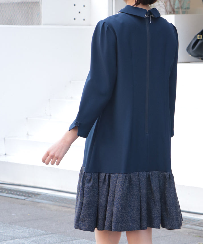 hem switching tweed frills onepiece