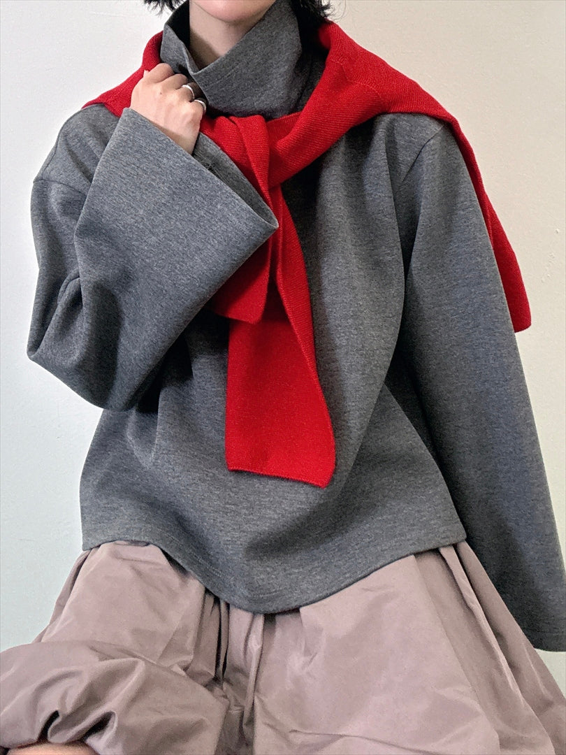 sleeve flare long sleeve high neck cut and sew