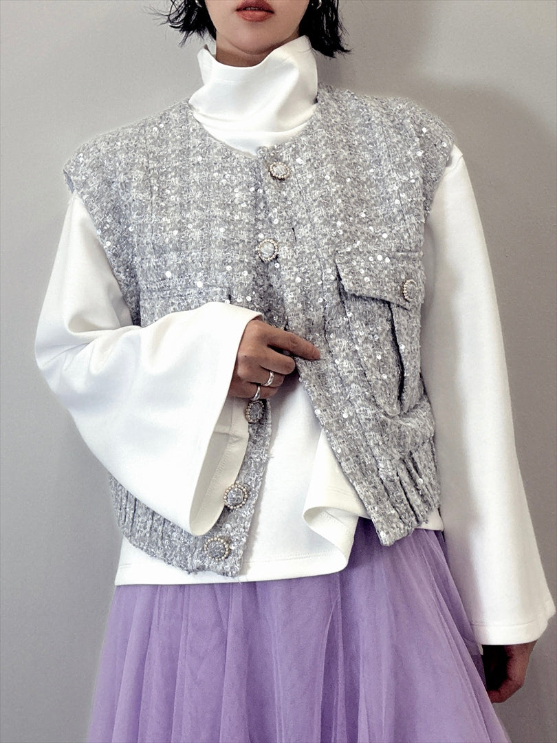 sleeve flare long sleeve high neck cut and sew