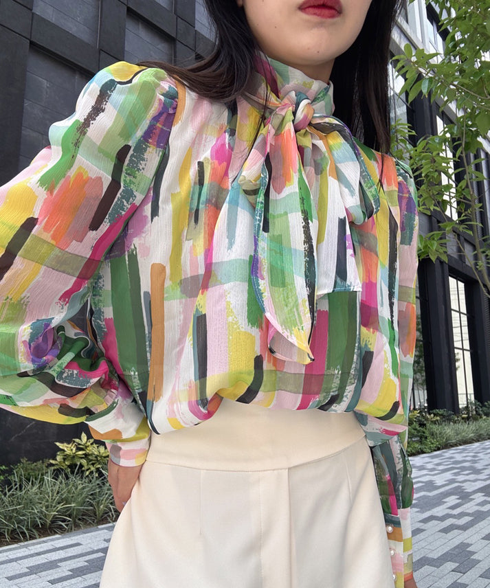 colorful paint bow tie blouse