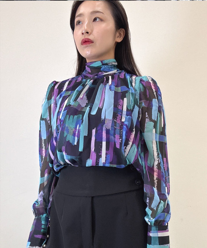 colorful paint bow tie blouse