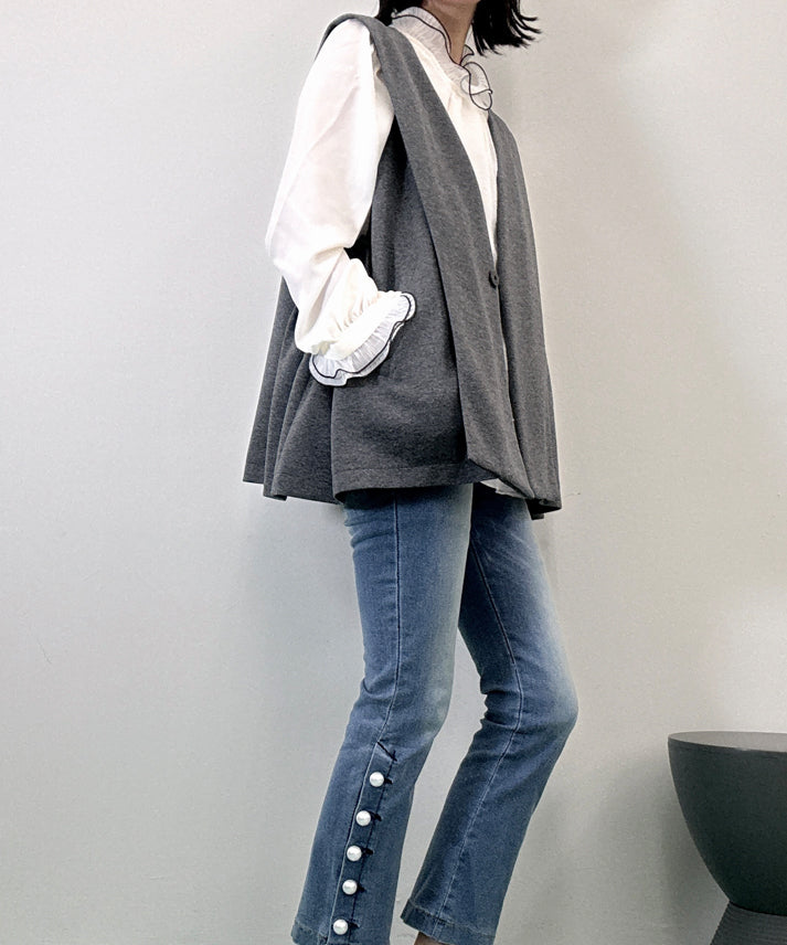 bicolor piping frills blouse