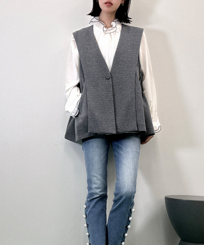 bicolor piping frills blouse