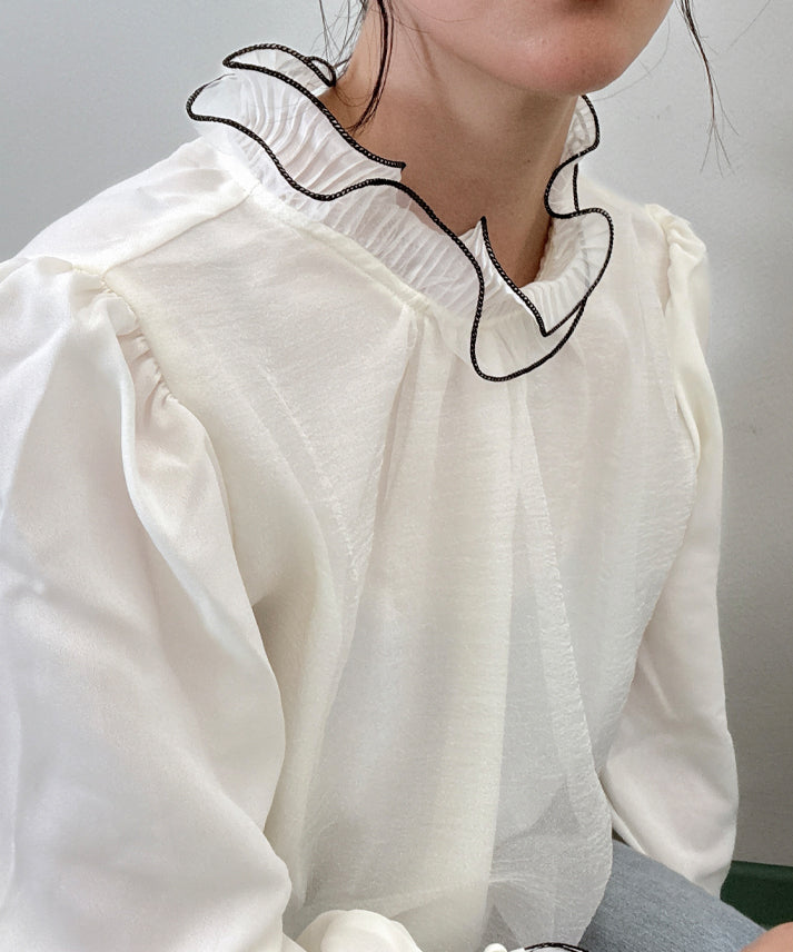 bicolor piping frills blouse