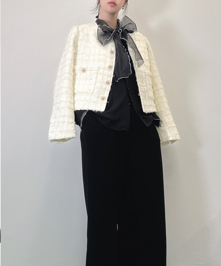 bicolor piping ribbon blouse