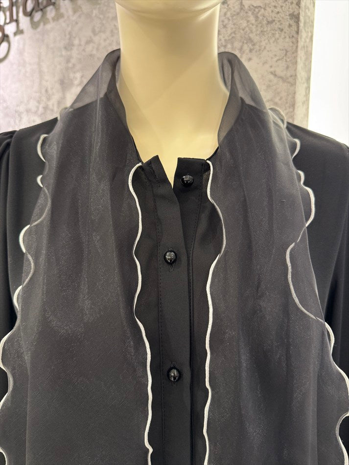 bicolor piping ribbon blouse