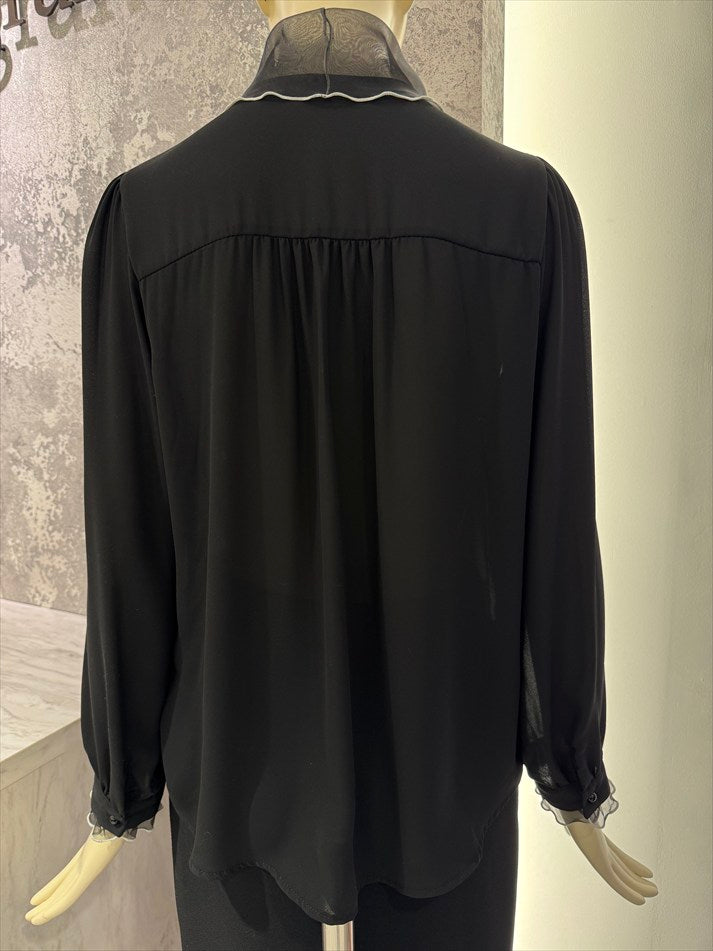bicolor piping ribbon blouse