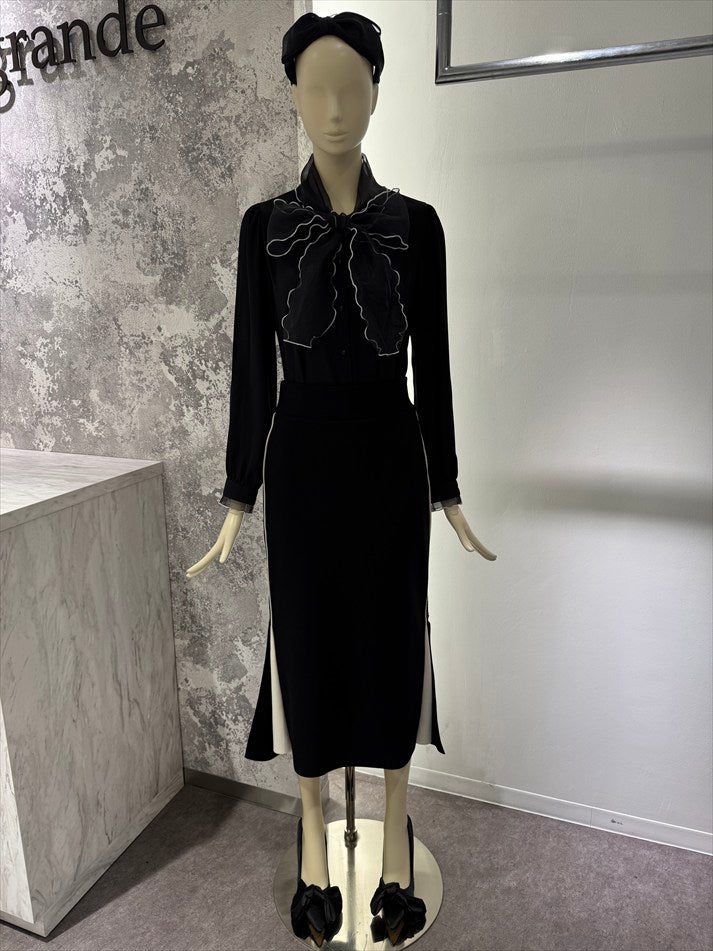 bicolor piping ribbon blouse
