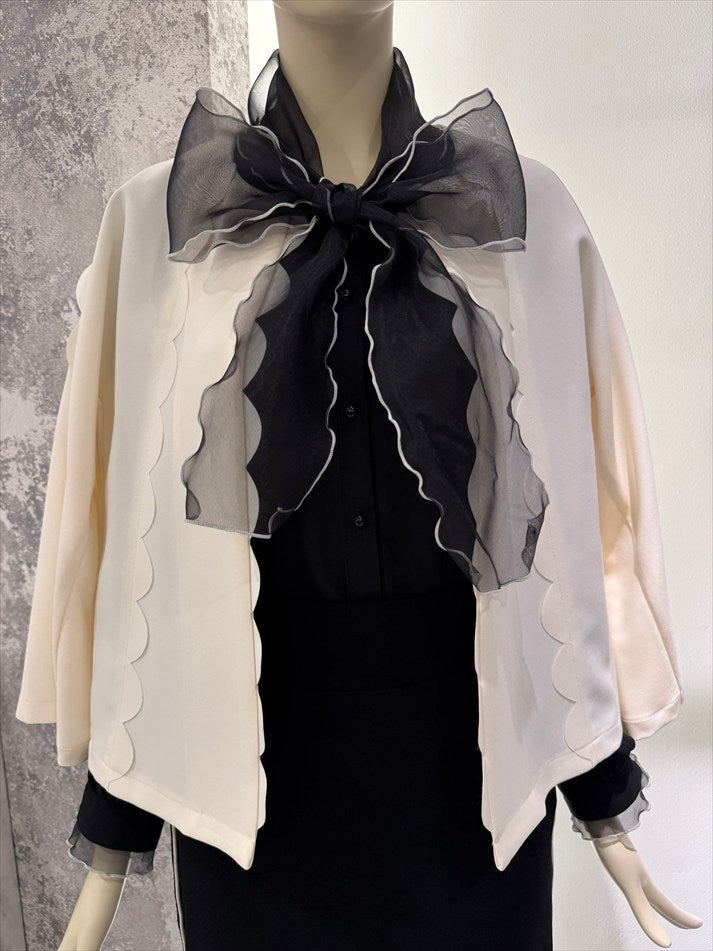 bicolor piping ribbon blouse
