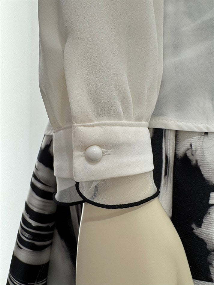 bicolor piping ribbon blouse