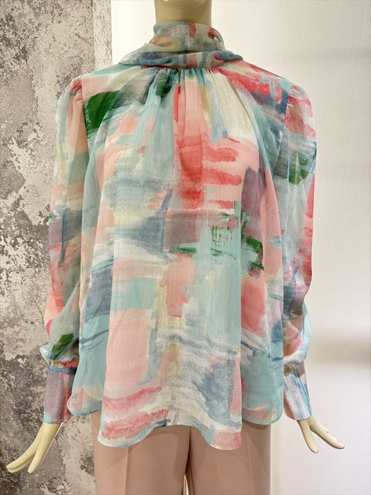 watercolor painting print bow tie blouse