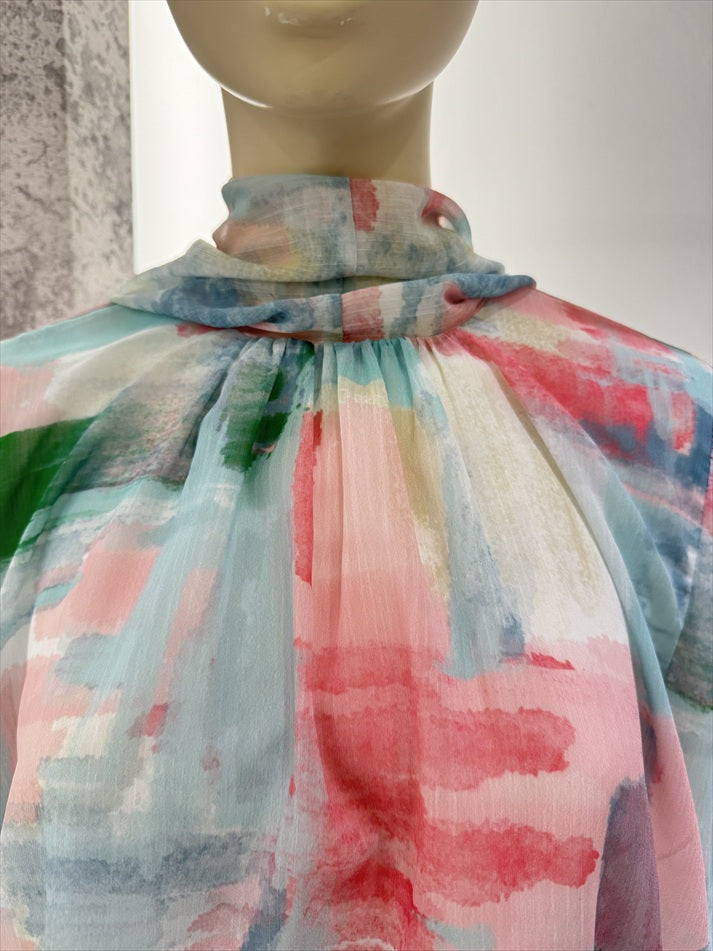 watercolor painting print bow tie blouse