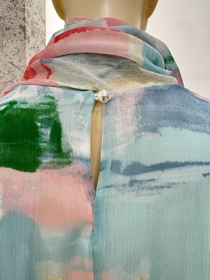 watercolor painting print bow tie blouse