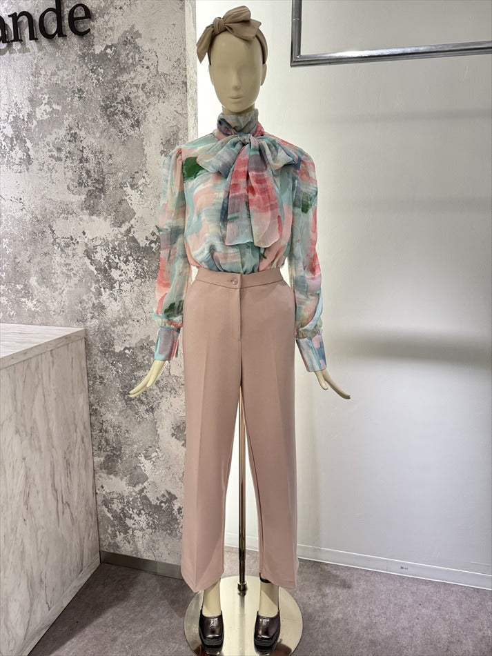 watercolor painting print bow tie blouse