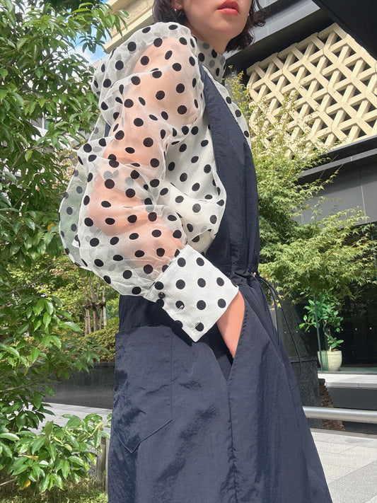 chiffon polka dots bow tie blouse