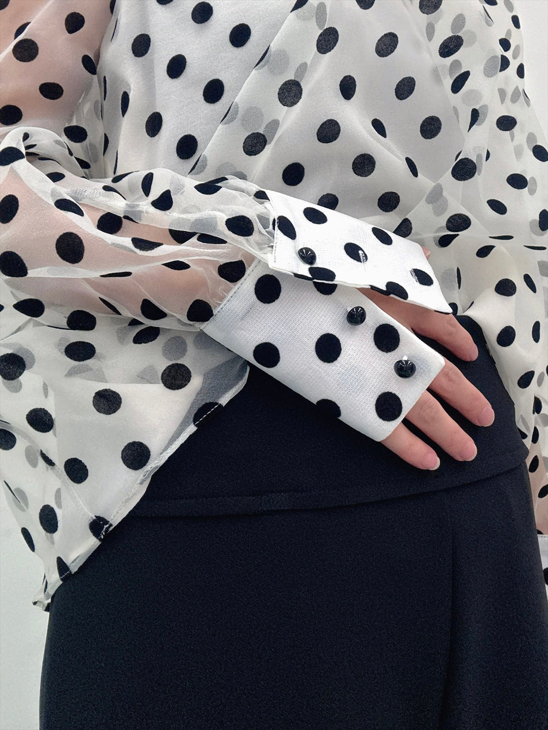 chiffon polka dots bow tie blouse