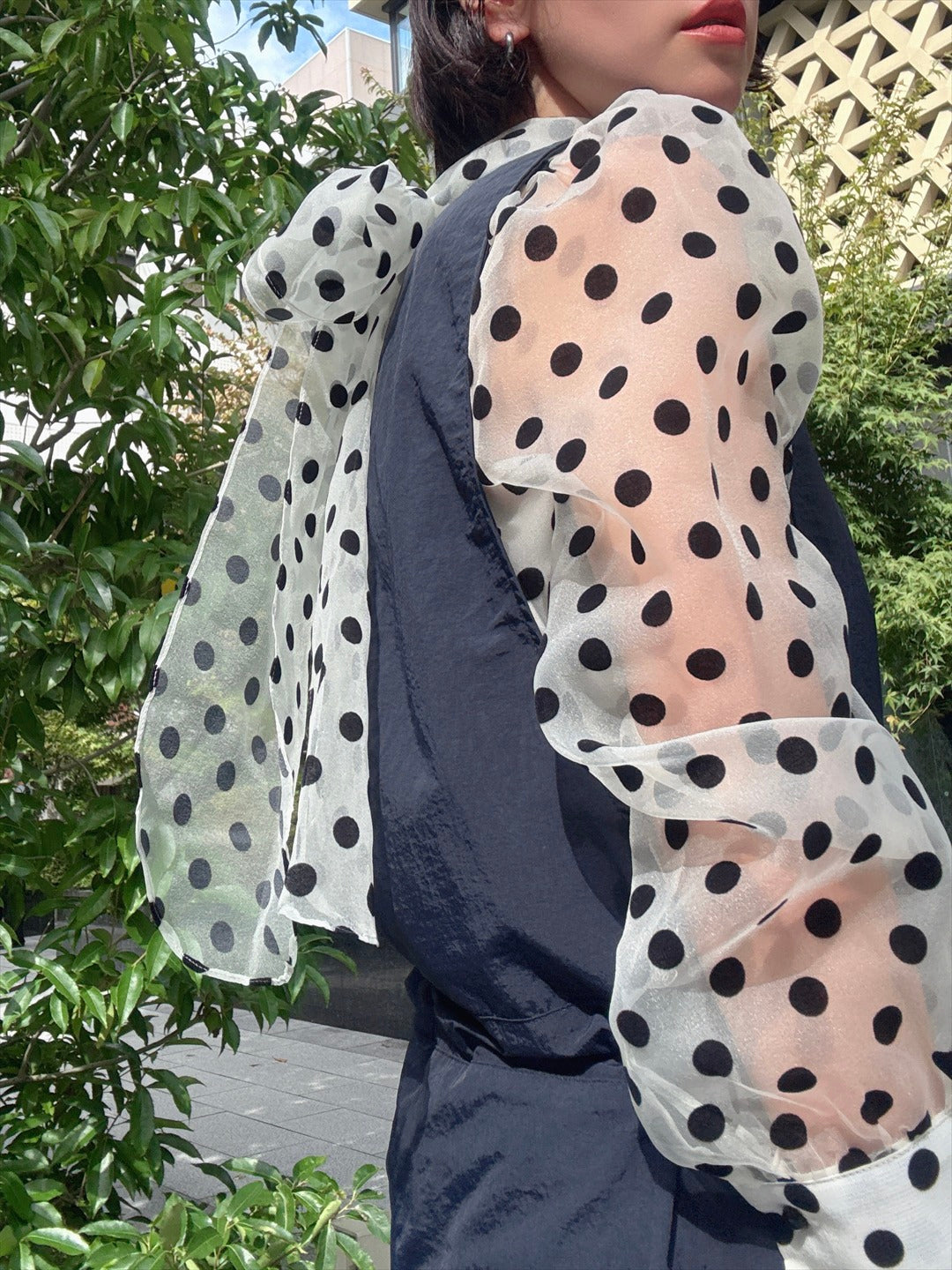chiffon polka dots bow tie blouse
