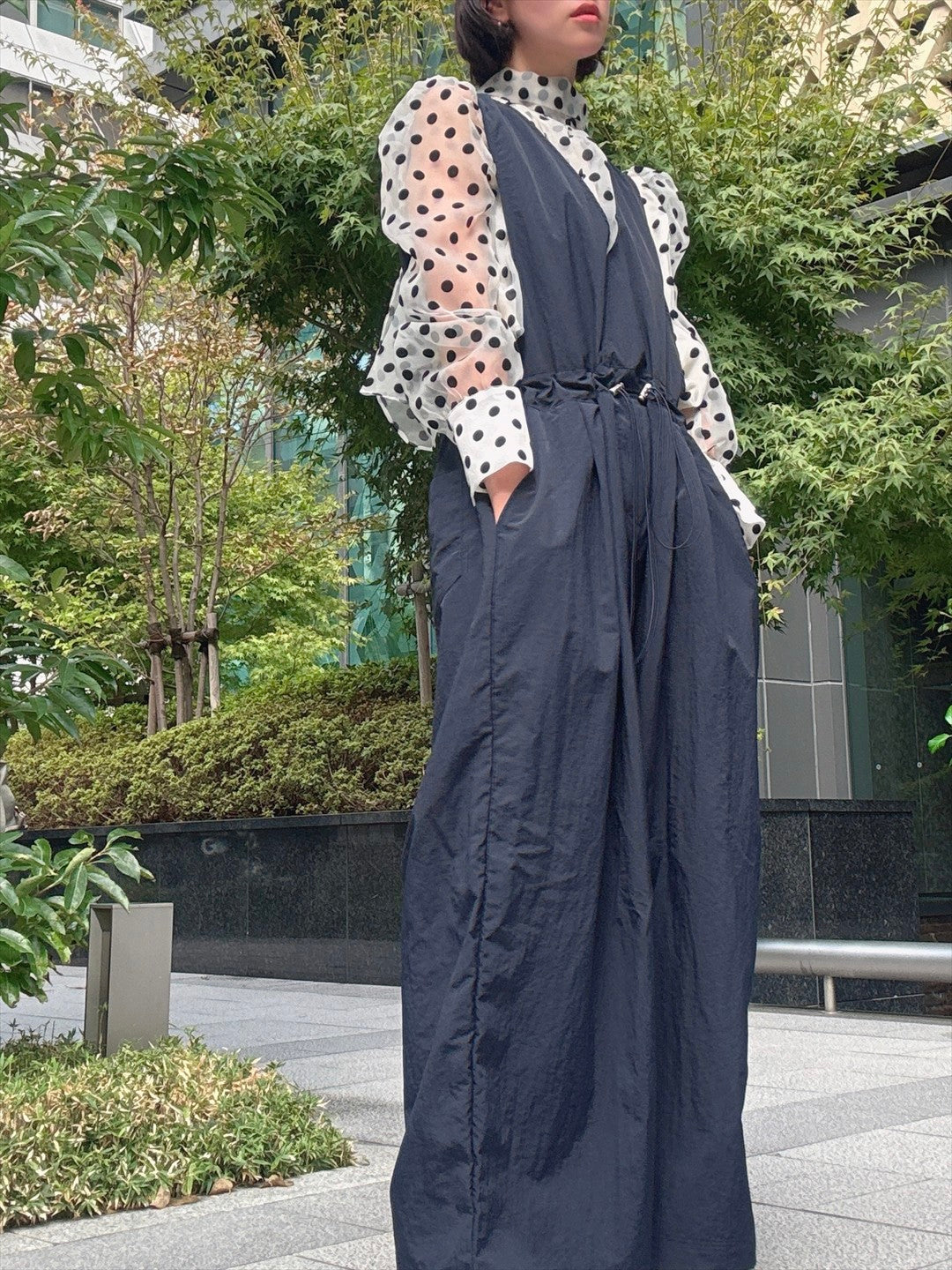chiffon polka dots bow tie blouse