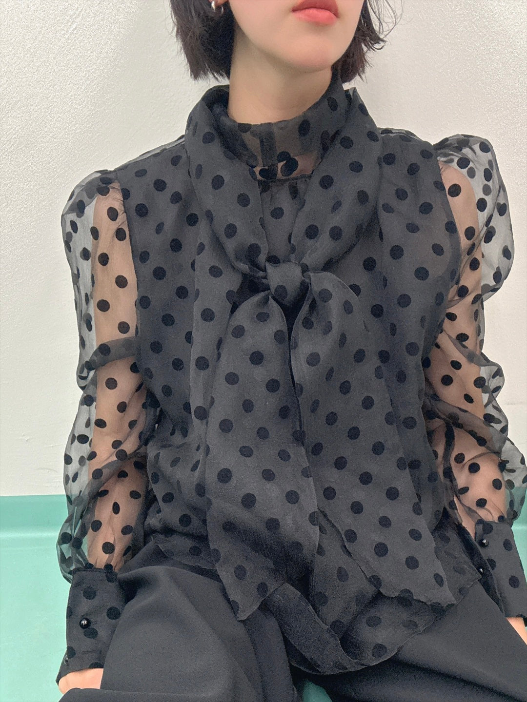 chiffon polka dots bow tie blouse