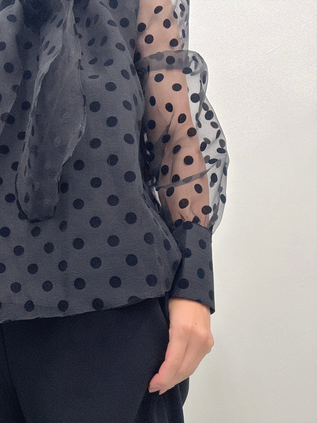 chiffon polka dots bow tie blouse