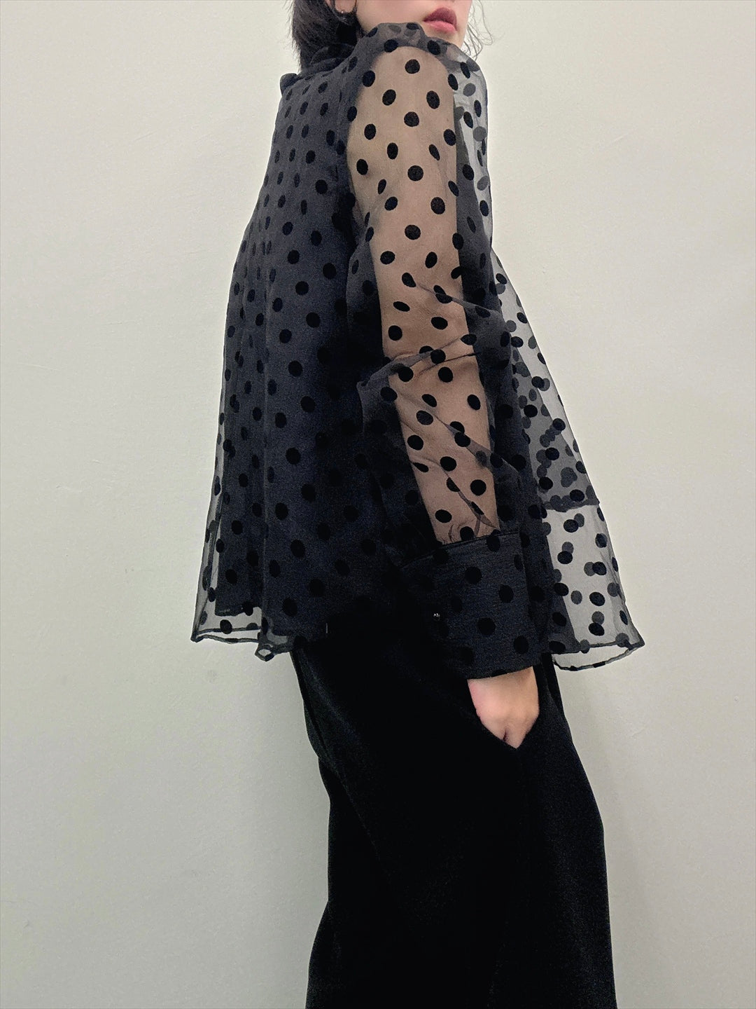 chiffon polka dots bow tie blouse