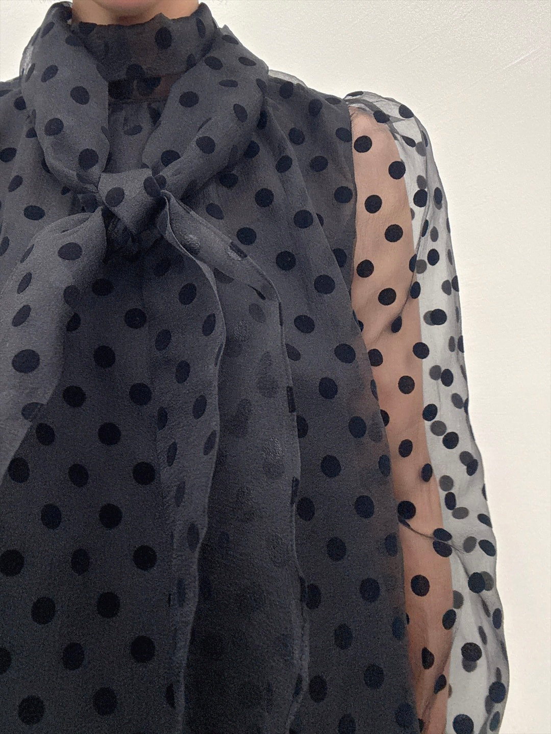 chiffon polka dots bow tie blouse