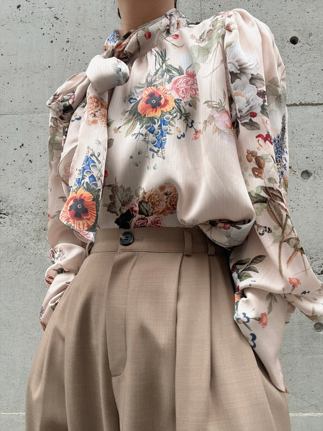 classical flower bow tie blouse