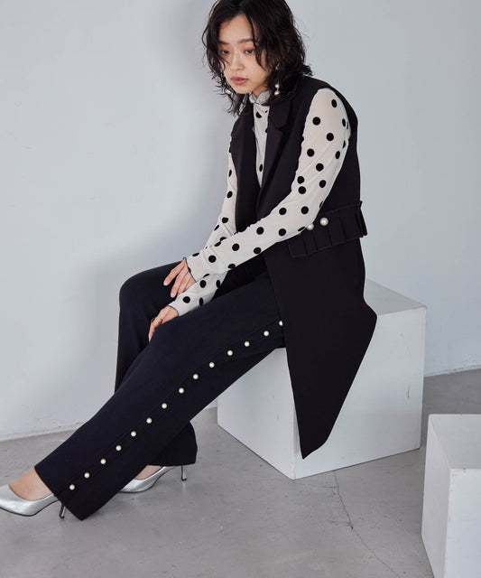 knit pants with side pearls