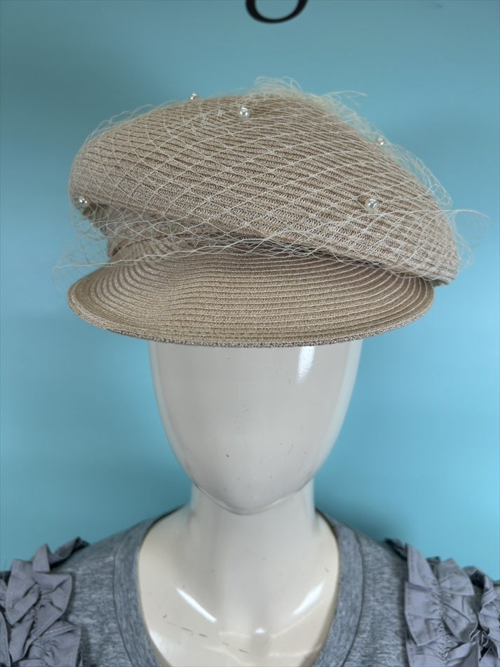 pearl tulle straw cap