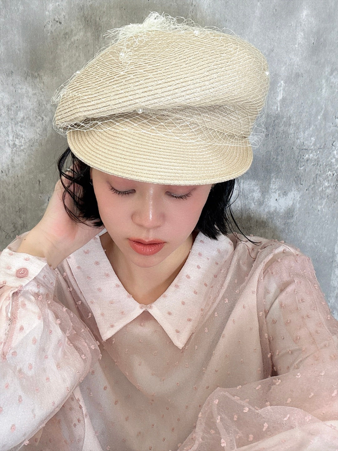 pearl tulle straw cap