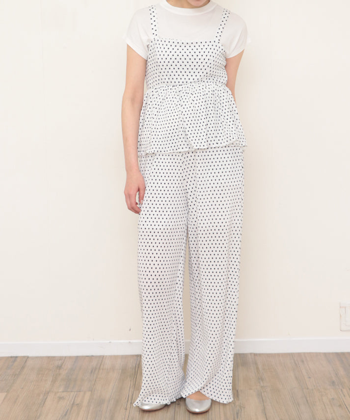 dot pleats camisole+wide pants setup