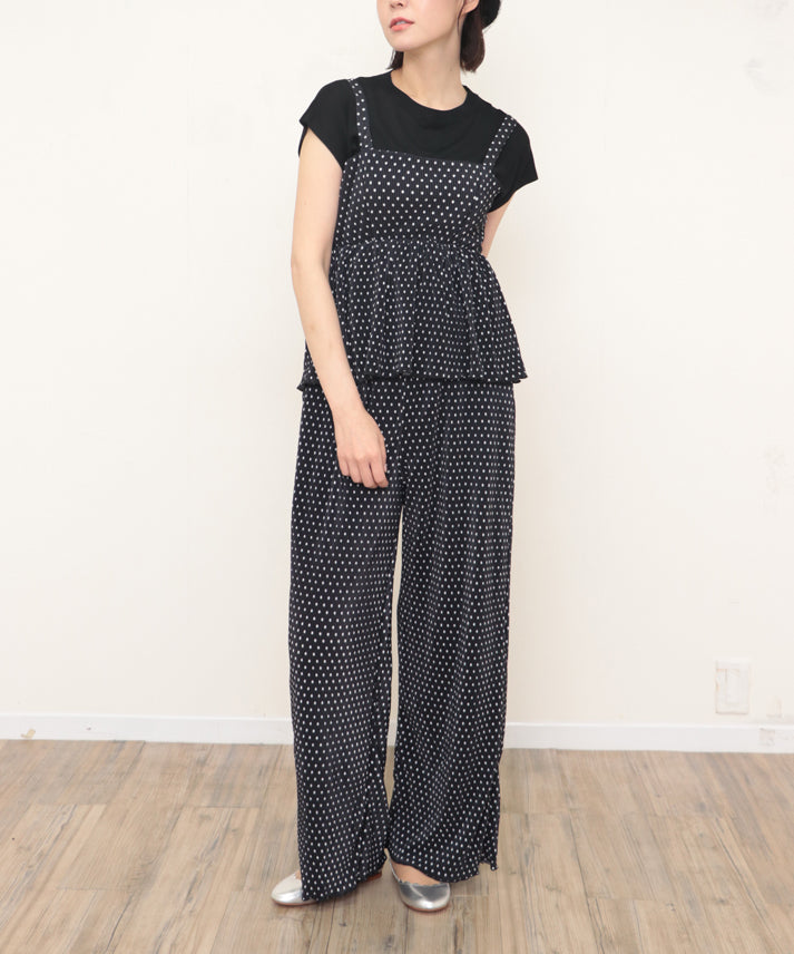 dot pleats camisole+wide pants setup