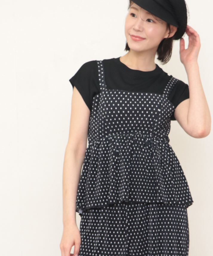 dot pleats camisole+wide pants setup