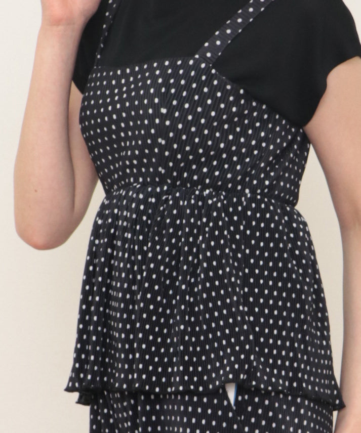 dot pleats camisole+wide pants setup