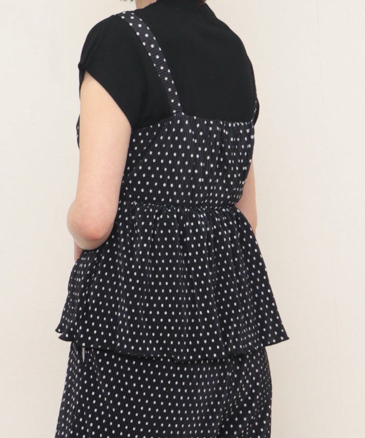 dot pleats camisole+wide pants setup
